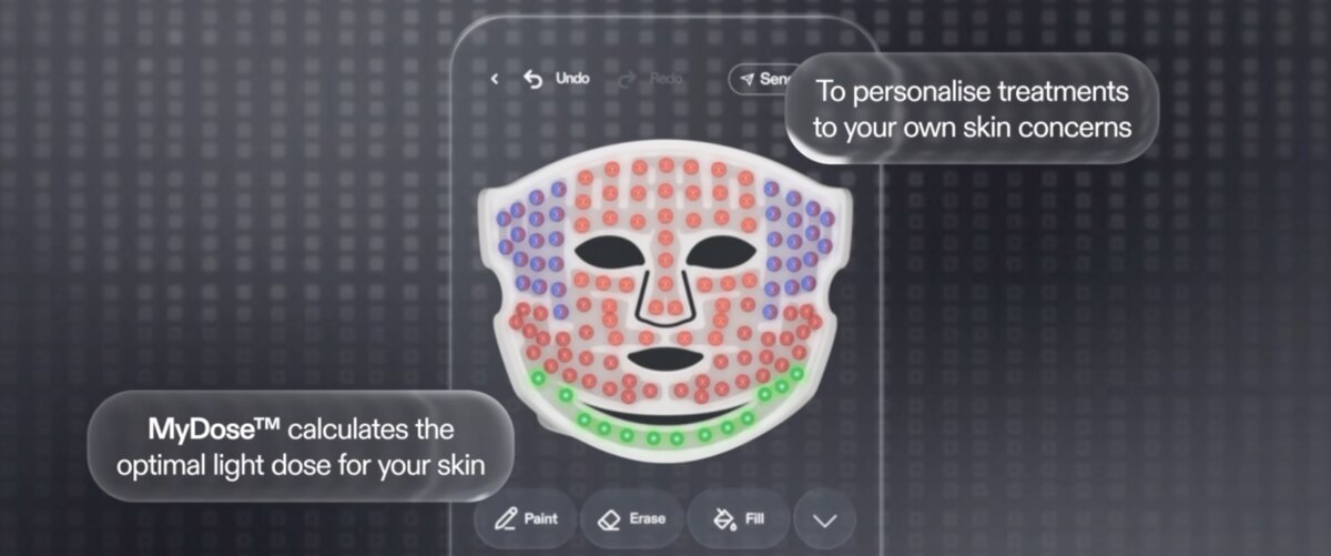 CurrentBody Skin MyDose interface showing personalised LED treatment zones
