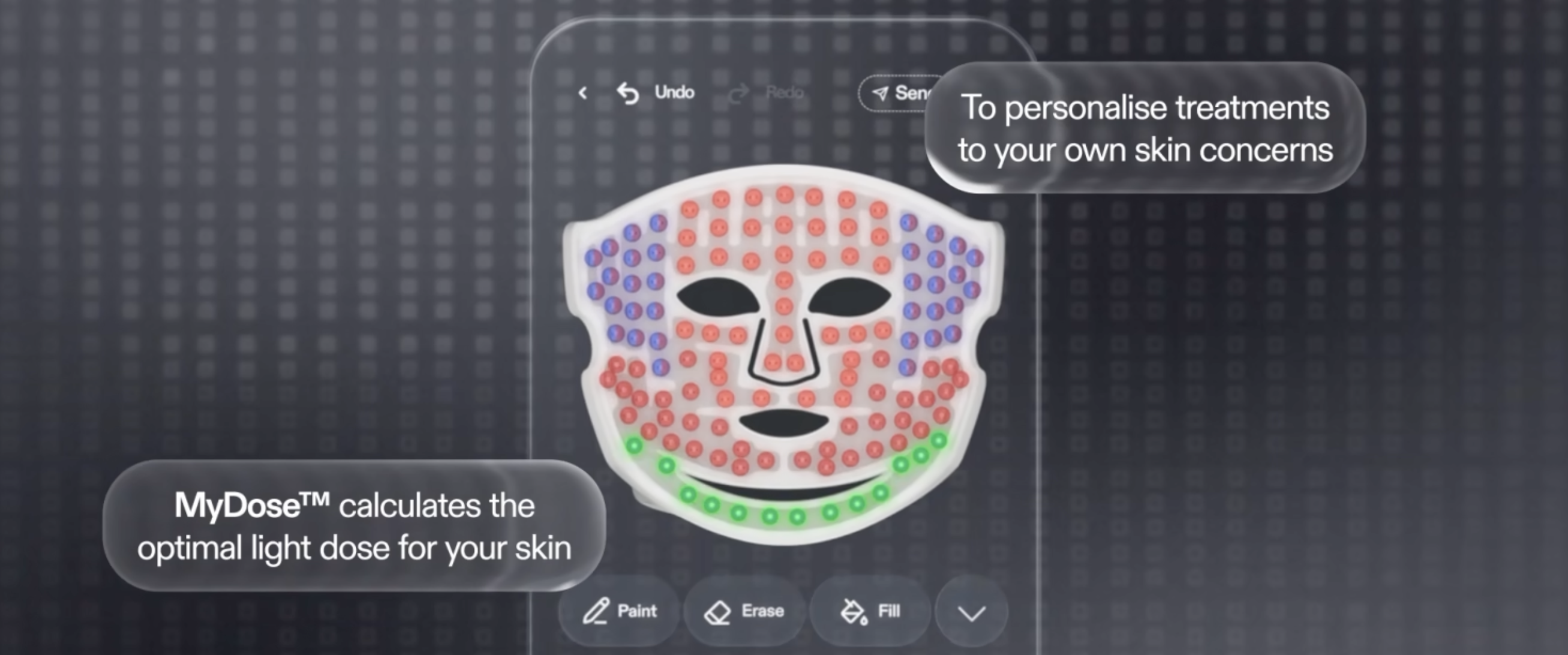 CurrentBody Skin MyDose interface showing personalised LED treatment zones